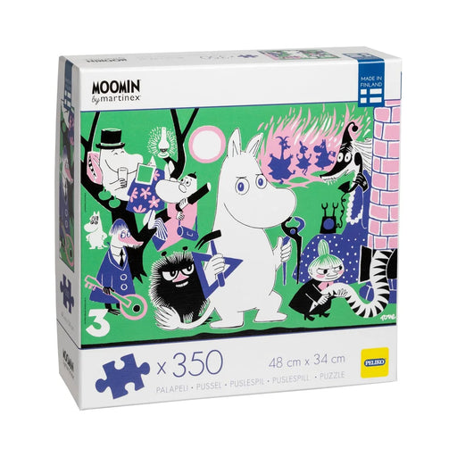 Moomin 350 gabaliņu puzle no pārstrādāta kartona ar Tūves Jānsones komiksu ilustrāciju, izmērs 48x34 cm.