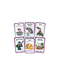 Munchkin Shadowrun kāršu spēles komplekts ar krāsainām ilustrācijām, tēliem un spēles noteikumiem uz baltā fona.
