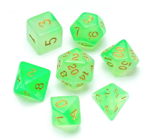 Brain Games LV Nebula Polyhedral Dice Set Green Numbers Gold (7)