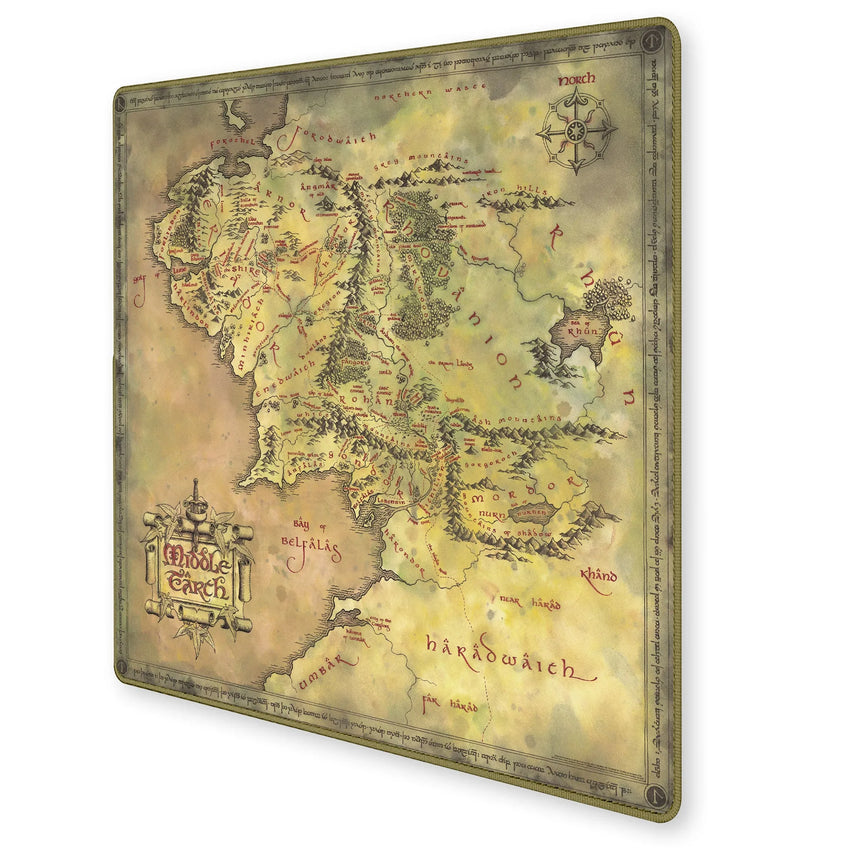 60x60 cm neoprēna spēļu paklājiņš ar Viduszemes karti, poliestera virsmu, neslīdošu pamatni un apšūtām malām.