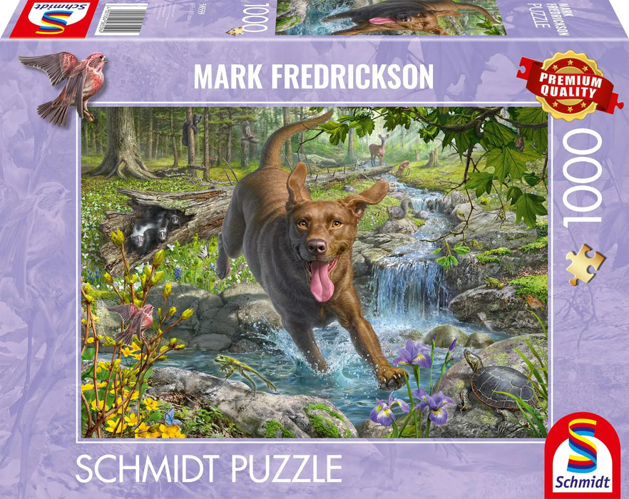 Brain Games LV Puzle Springtime cavorting with a Labrador Retriever, 1000 gabaliņi