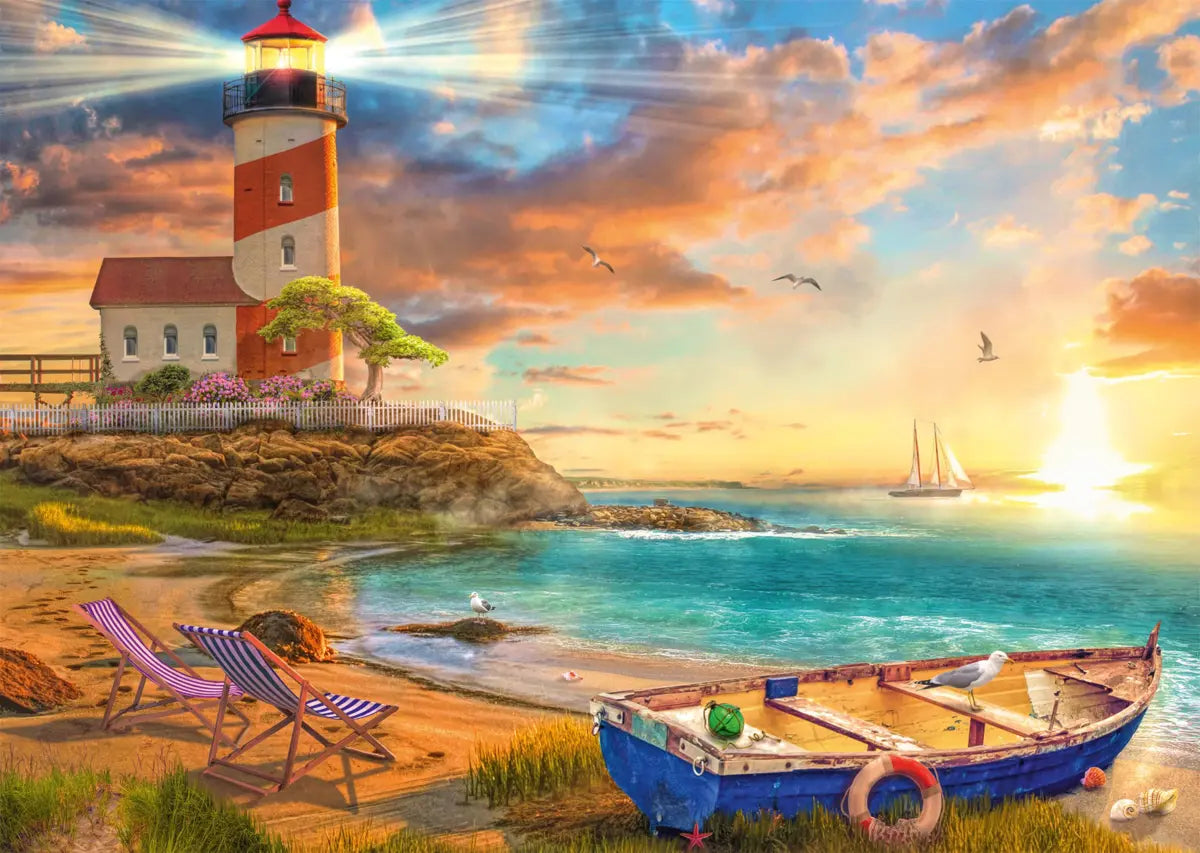 Sunset over lighthouse bay