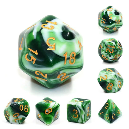 Boxed Set of 7 Dice – Emerald White Jade