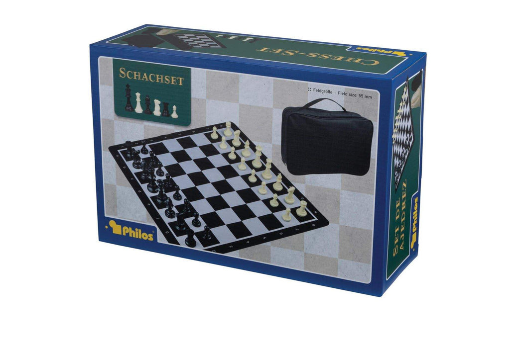Brain Games LV Schachset, rollbar, Feld 55 mm, mit Kunstofffiguren und Tragetasche