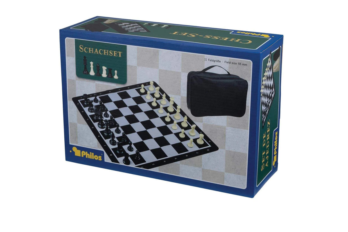 Brain Games LV Schachset, rollbar, Feld 55 mm, mit Kunstofffiguren und Tragetasche