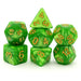 Set of 7 Dice in Box – 16mm – Pearl Green and Gold