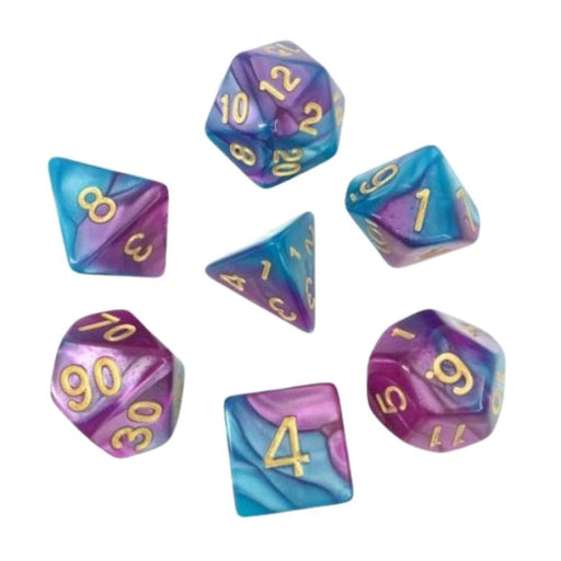 Set of 7 Dice in Box - Blue and Light Purple Fusion