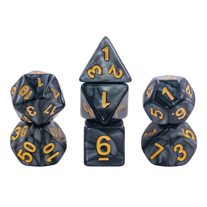Set of 7 Multiformat Dice in Box – Pearl Black and Gold