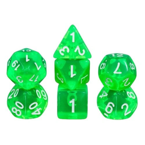 Set of 7 Polyhedral Dice - Green Gem Dice Boxed