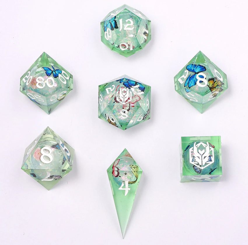 Sharp Edge Liquid Core RPG Dice Set Butterfly Kaleidoscope