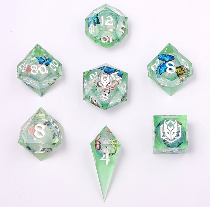 Sharp Edge Liquid Core RPG Dice Set Butterfly Kaleidoscope