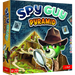 Spy Guy Pyramid galda spēle ar detektīvu lāci, palielināmo stiklu un 3D piramīdas elementiem uz zila fona.