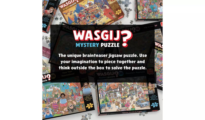 Wasgij Mystery 30 Bullseye! 1000 gabaliņu puzle ar krāsainu, detalizētu ilustrāciju un izaicinošu mīklas risināšanas konceptu.