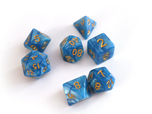 Brain Games LV Würfelset Pearl: Azur/Gold (7)
