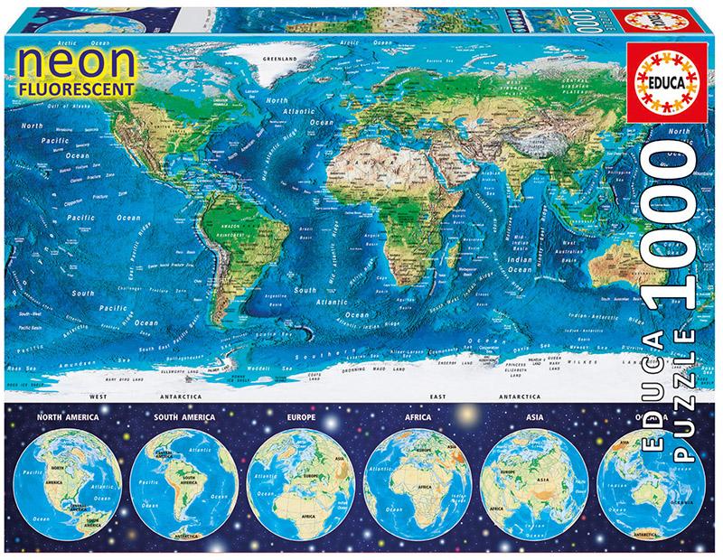 Puzle, 1000 - World Map Neon