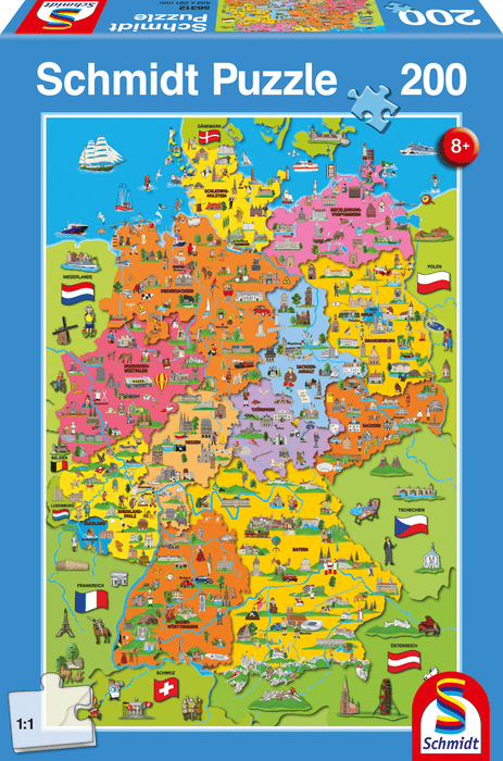Puzzle - Cartoon map of Germany, 200 pcs