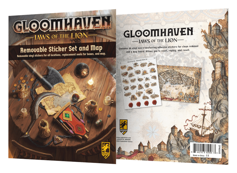 Gloomhaven Jaws of the Lion Removable Sticker Sheet and Map