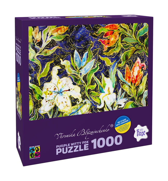 Purple Witty Fox 1000 Puzzle Veronika Blyzniuchenko, Lilies on blue 