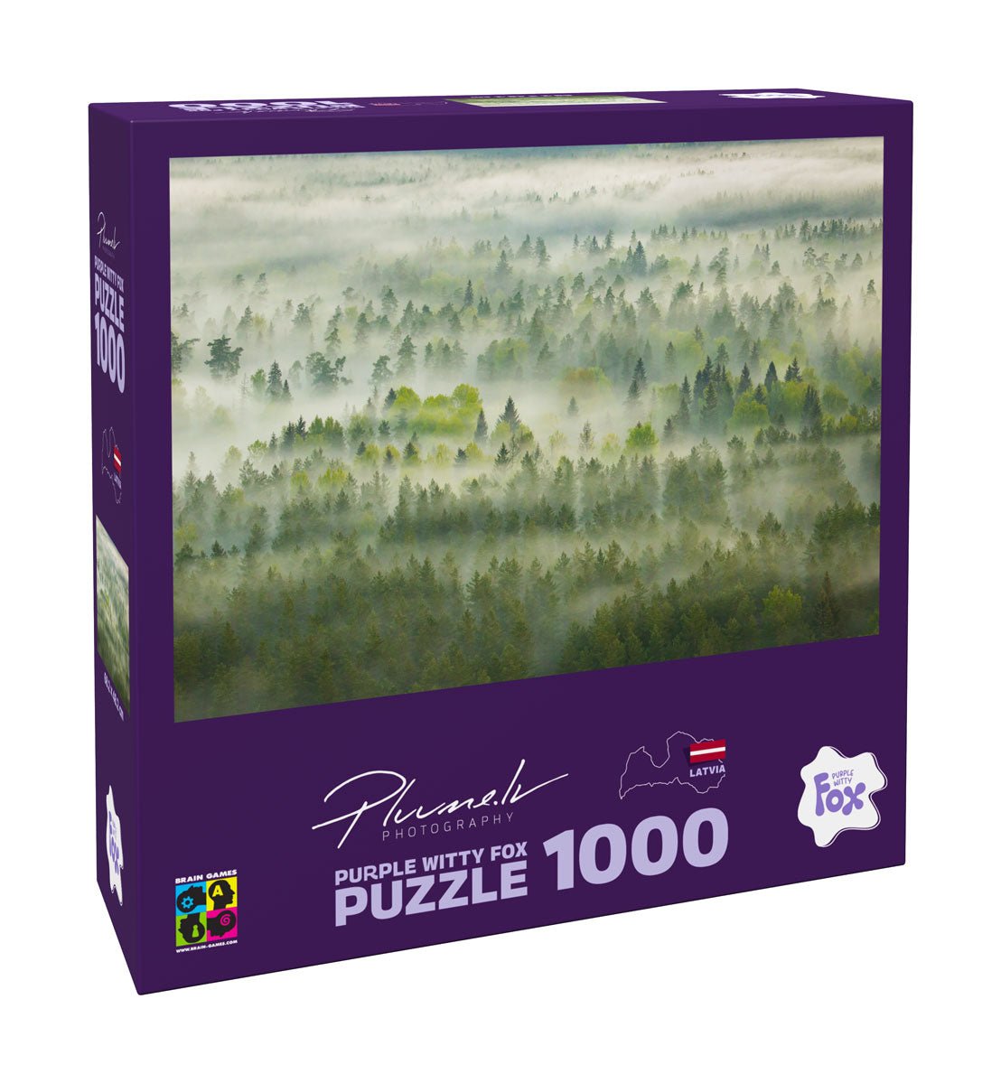 Purple Witty Fox 1000 Puzle Mārtiņš Plūme, Latvija, Gaujas nacionālais parks, Mežs dūmakā