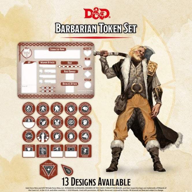 D&D 5th Barbarian Token Set (Board & 22)