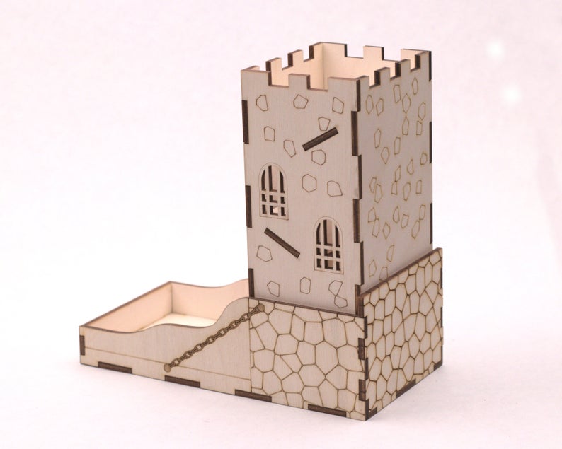 White dice tower with dragon